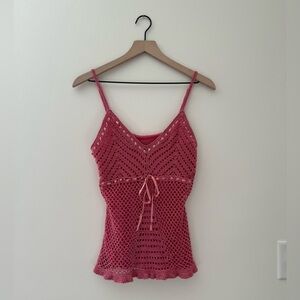 Vintage Y2k 90'S FADED GLORY Pink Crochet Baby Doll Silk Blend Top Women 12/14